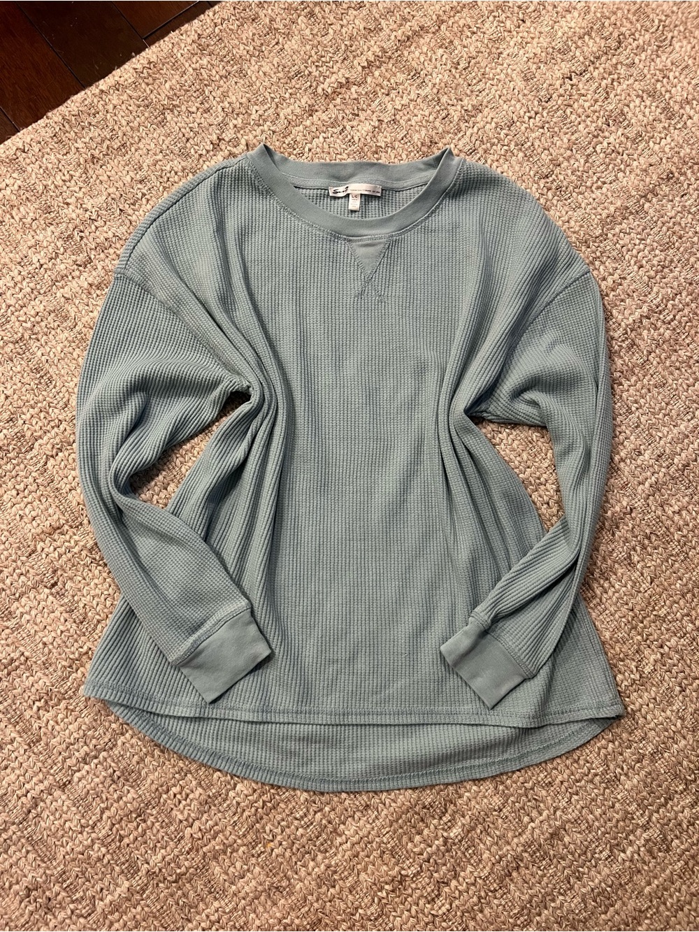 Seventy Sage Light Blue Waffle-Knit Long Sleeve Tee